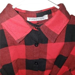 Red and black buffalo plaid tie dress